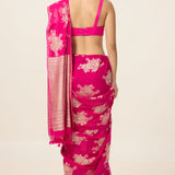 Handwoven Hot Pink Chiffon Saree