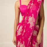 Handwoven Hot Pink Chiffon Saree