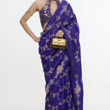 Handwoven Indigo Blue Mashroo Silk Saree
