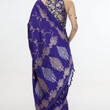 Handwoven Indigo Blue Mashroo Silk Saree