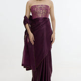 Handwoven Maroon Saree With Embroidered Panel