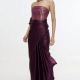 Handwoven Maroon Saree With Embroidered Panel