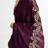 Handwoven Maroon Saree With Embroidered Panel