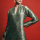 Handwoven Olive Green Banarasi Kaftan