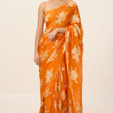 Handwoven Orange Chiffon Saree