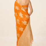 Handwoven Orange Chiffon Saree