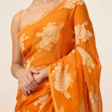 Handwoven Orange Chiffon Saree