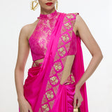 Handwoven Pink Mashroo Silk Saree with Embroidered Border