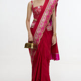 Handwoven Rose Red Silk Saree