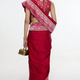 Handwoven Rose Red Silk Saree