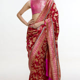 Handwoven Ruby Red Mashroo Silk Saree