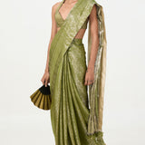 Handwoven Sage Green Tissue Saree