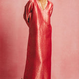 Handwoven Salmon Pink Banarasi Kaftan