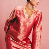 Handwoven Salmon Pink Banarasi Kaftan