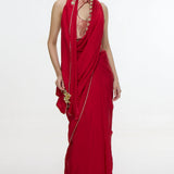 Handwoven Embroidered Vermillion Saree