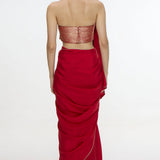 Handwoven Embroidered Vermillion Saree