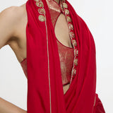 Handwoven Embroidered Vermillion Saree