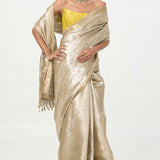Handwoven White & Gold Tissue Saree