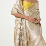 Handwoven White & Gold Tissue Saree