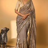 Grey Moonfield Zari Stripes Saree