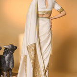 White Moonfield Gota Embroidered Saree