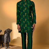 Bottle Green Tropical Kurta Set
