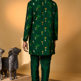 Bottle Green Tropical Kurta Set
