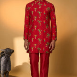 Red Tropical Kurta Set