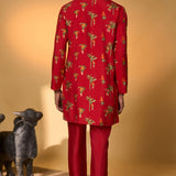 Red Tropical Kurta Set