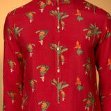 Red Tropical Kurta Set