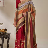 Red Tropical Stardust Saree