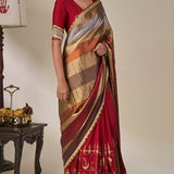 Red Tropical Stardust Saree
