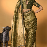 Green Polka Tissue Saree