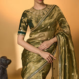 Green Polka Tissue Saree