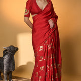 Red Tropical Nandi Saree