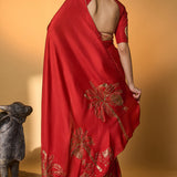 Red Tropical Nandi Saree