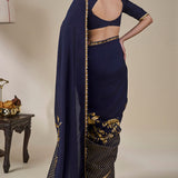 Blue Backwater Postcard Stripe Saree