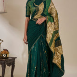 Bottle Green Celestial Moonfall Crush Saree