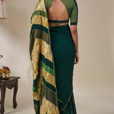 Bottle Green Celestial Moonfall Crush Saree