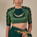 Bottle Green Celestial Moonfall Crush Saree