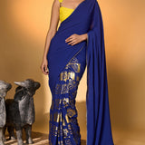 Electric Blue Tropical Camera Saree