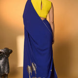 Electric Blue Tropical Camera Saree