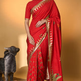 Red Tropical Amber Arches Saree