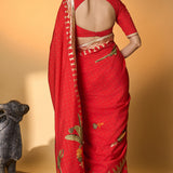 Red Tropical Amber Arches Saree