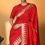 Red Tropical Amber Arches Saree