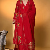 Red Tropical Anarkali Set