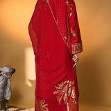 Red Tropical Anarkali Set