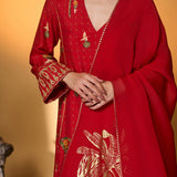 Red Tropical Anarkali Set