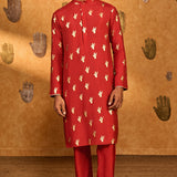 Red Whispering Leaf Kurta Set