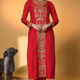 Red Khidki Kurta Set